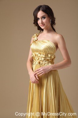 Flowers Empire One Shoulder Pleats Maize Prom Dresses for Women