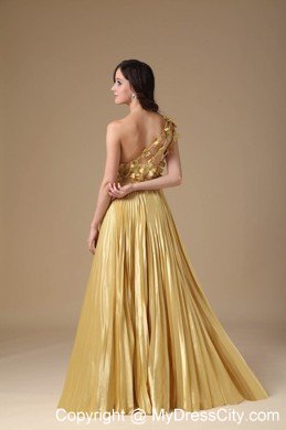 Flowers Empire One Shoulder Pleats Maize Prom Dresses for Women