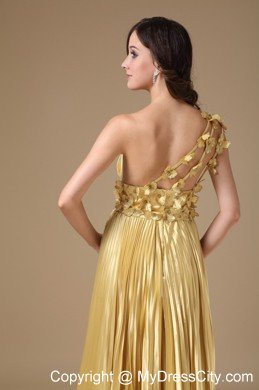 Flowers Empire One Shoulder Pleats Maize Prom Dresses for Women