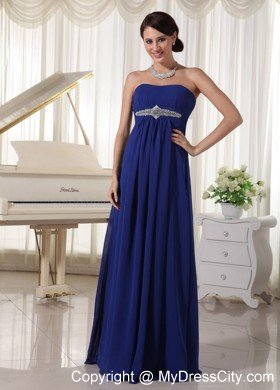 Plus Size Strapless Beaded Royal Blue Chiffon Prom Dresses for Cheap