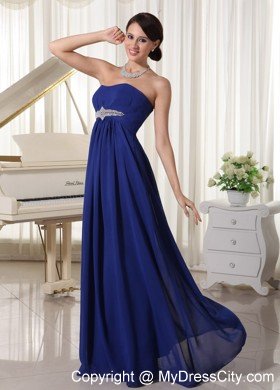 Plus Size Strapless Beaded Royal Blue Chiffon Prom Dresses for Cheap