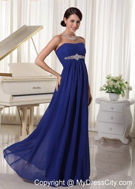 Plus Size Strapless Beaded Royal Blue Chiffon Prom Dresses for Cheap