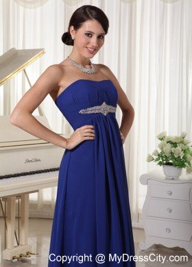 Plus Size Strapless Beaded Royal Blue Chiffon Prom Dresses for Cheap