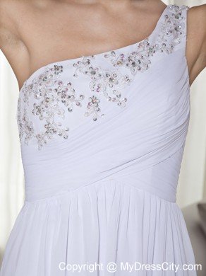 Ruching One Shoulder Embroidery with Beading White Prom Dresses