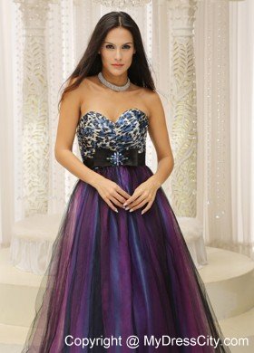 Colorful Tulle Sweetheart Leopard Prom Gowns with Brooch Belt