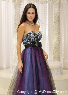Colorful Tulle Sweetheart Leopard Prom Gowns with Brooch Belt