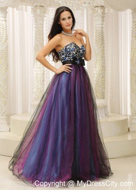 Colorful Tulle Sweetheart Leopard Prom Gowns with Brooch Belt