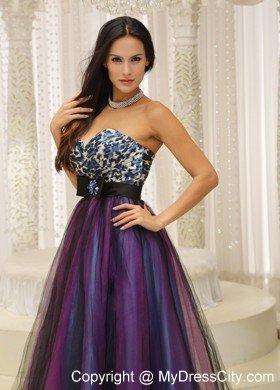 Colorful Tulle Sweetheart Leopard Prom Gowns with Brooch Belt