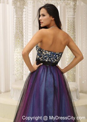 Colorful Tulle Sweetheart Leopard Prom Gowns with Brooch Belt