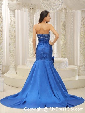 Flowers Mermaid Court Train Beaded Royal Blue 2013 Prom Dresses
