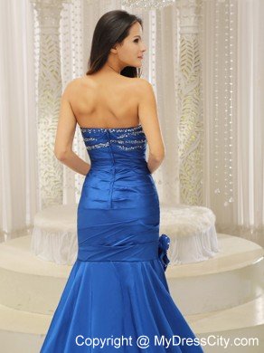 Flowers Mermaid Court Train Beaded Royal Blue 2013 Prom Dresses