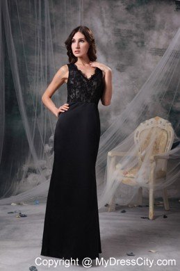 Cheap Lace Column V-neck Elegant Black Prom Dresses for Women