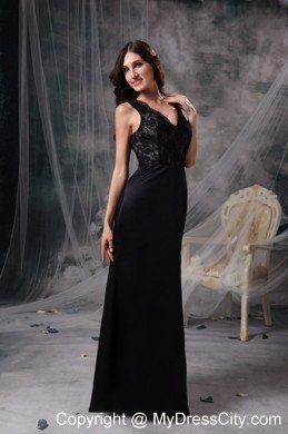 Cheap Lace Column V-neck Elegant Black Prom Dresses for Women