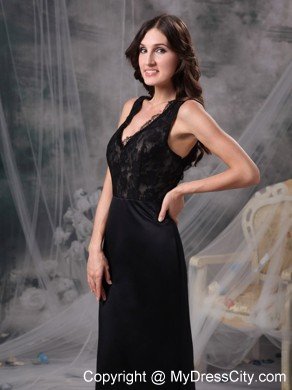 Cheap Lace Column V-neck Elegant Black Prom Dresses for Women