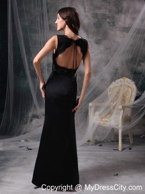 Cheap Lace Column V-neck Elegant Black Prom Dresses for Women