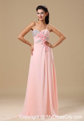 Floral Embellishment Sweetheart Beaded Baby Pink Prom Dresses