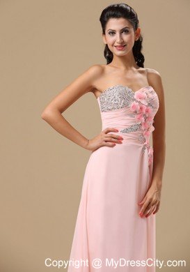 Floral Embellishment Sweetheart Beaded Baby Pink Prom Dresses
