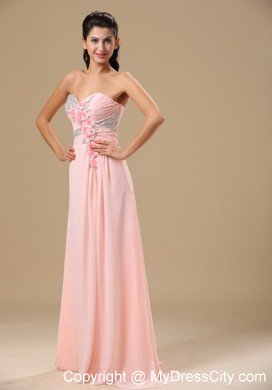 Floral Embellishment Sweetheart Beaded Baby Pink Prom Dresses