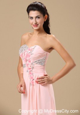 Floral Embellishment Sweetheart Beaded Baby Pink Prom Dresses