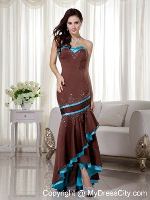 Mermaid Sweetheart Beaded Brown High-low Prom Dress with Blue hem