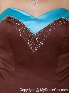 Mermaid Sweetheart Beaded Brown High-low Prom Dress with Blue hem