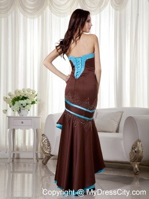 Mermaid Sweetheart Beaded Brown High-low Prom Dress with Blue hem