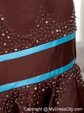 Mermaid Sweetheart Beaded Brown High-low Prom Dress with Blue hem