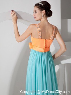 V-neck Beaded Empire Chiffon Prom Dresses in Orange and Apple Green