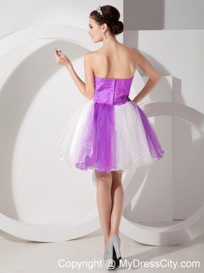 Flowers Appliqued Strapless Organza Lavender and White Prom Dresses