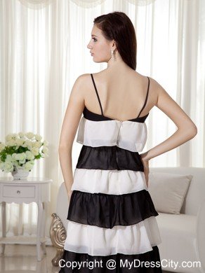 Empire Spaghetti Straps Ankle-length White and Black Prom Dresses