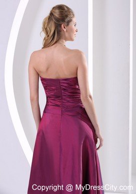 Flowers Strapless Ruched Plus Size Dark Purple Prom Dresses