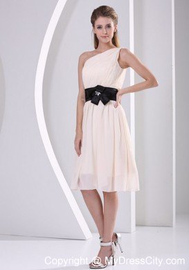 Champagne One Shoulder Prom Dresses With Black Brooch Belt