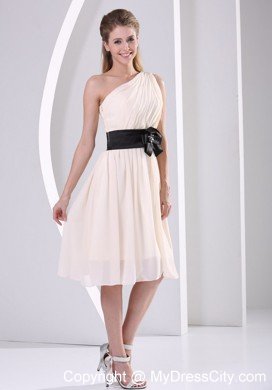 Champagne One Shoulder Prom Dresses With Black Brooch Belt