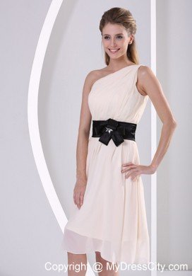 Champagne One Shoulder Prom Dresses With Black Brooch Belt