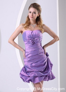 Strapless Lavender Ruched Short Prom Dresses with Bowknot