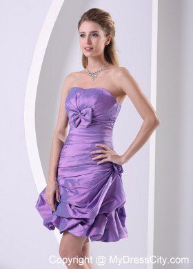 Strapless Lavender Ruched Short Prom Dresses with Bowknot