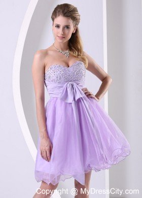 Beaded Sweetheart Lilac Organza Short Prom Dresses with Chiffon Sash