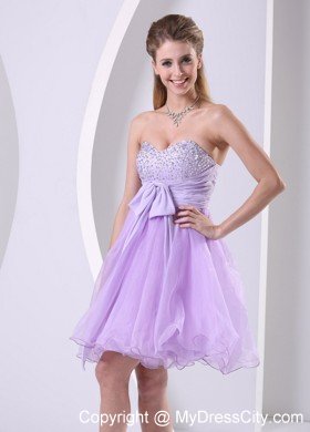Beaded Sweetheart Lilac Organza Short Prom Dresses with Chiffon Sash