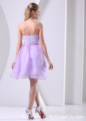 Beaded Sweetheart Lilac Organza Short Prom Dresses with Chiffon Sash