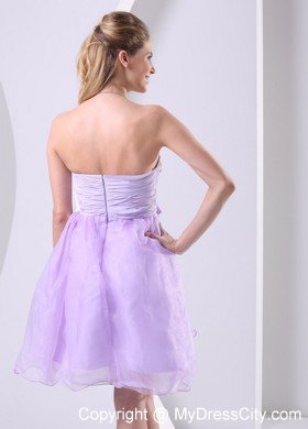 Beaded Sweetheart Lilac Organza Short Prom Dresses with Chiffon Sash