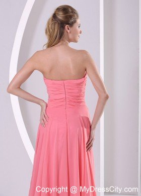 Sweetheart Ruching Beaded Chiffon Watermelon Prom Dresses