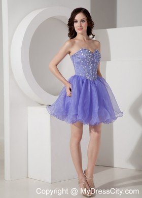 Sweetheart Beaded Lilac Organza Short Prom Dress for Girls