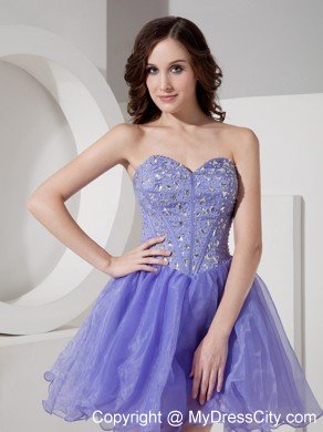 Sweetheart Beaded Lilac Organza Short Prom Dress for Girls