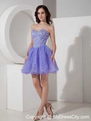 Sweetheart Beaded Lilac Organza Short Prom Dress for Girls
