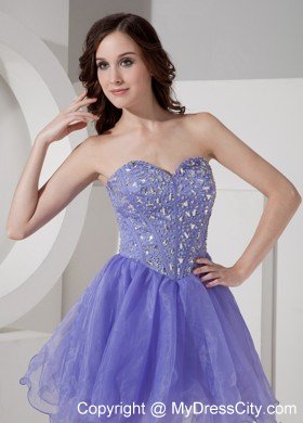 Sweetheart Beaded Lilac Organza Short Prom Dress for Girls