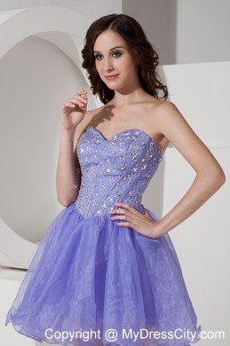 Sweetheart Beaded Lilac Organza Short Prom Dress for Girls