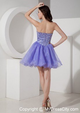 Sweetheart Beaded Lilac Organza Short Prom Dress for Girls