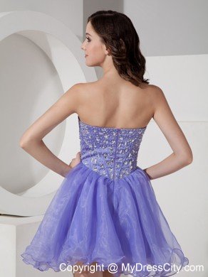 Sweetheart Beaded Lilac Organza Short Prom Dress for Girls