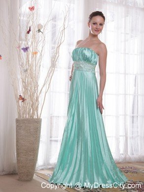 Beaded Strapless Empire Pleats Apple Green Prom Dresses for Cheap