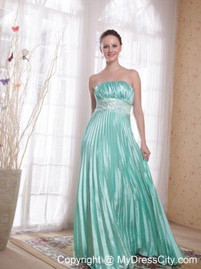 Beaded Strapless Empire Pleats Apple Green Prom Dresses for Cheap
